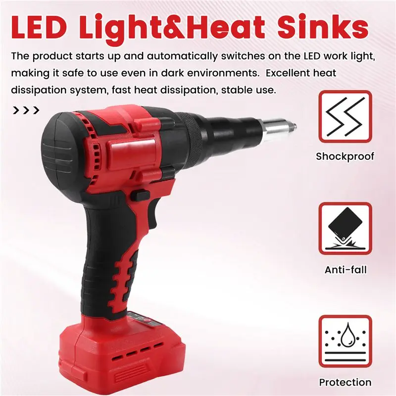 A60zcordless Rivet Gun Brushless 4.8Mm Rivet Nut Gun Automatic Riveting Tool For 18V 20V Battery (No Battery)May