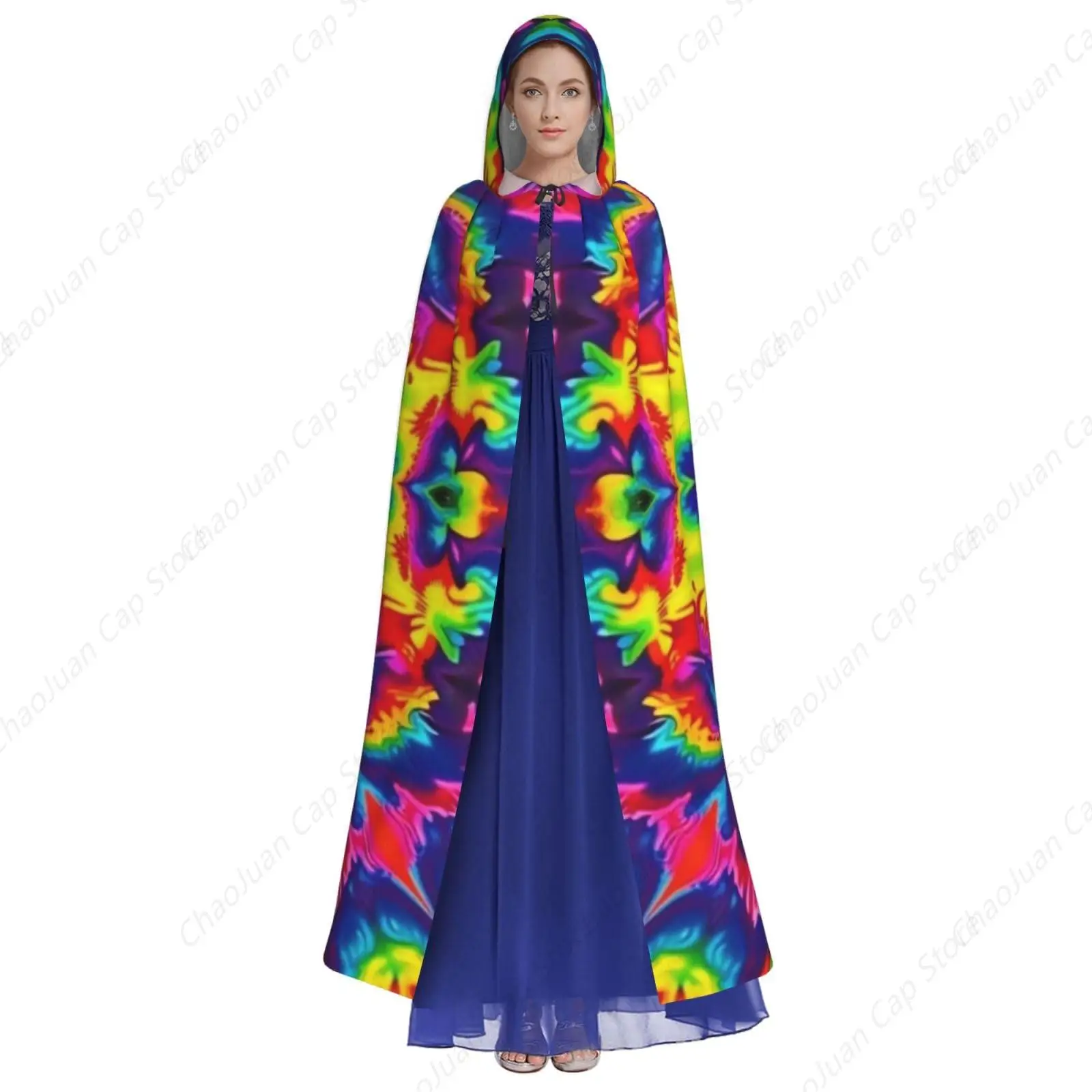 Women's Full Length Hooded Cape Halloween, Compatible with Tie Dye Perfection Costumes Party Cape for Adults