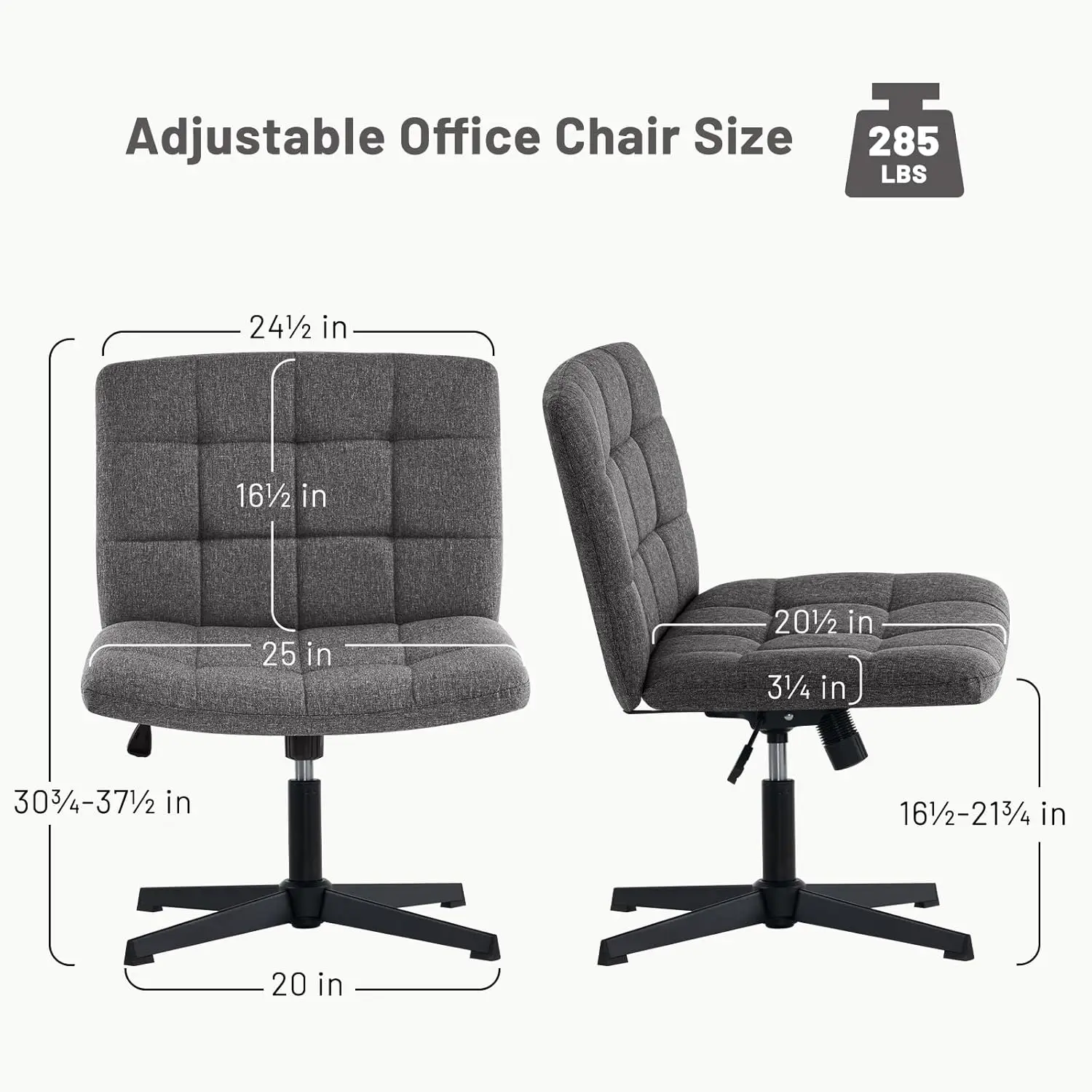 Furniliving Criss Cross Wide Chair, Comfy Legged Desk Chair No Wheels Armless Modern Swivel Chair With Mid Back, Height