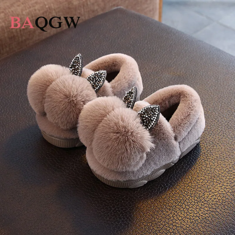 Winter Children Girls Cartoon Rabbit Indoor Home Slippers Thick Fur Warm Shoes Boys Kids Casual Footwear Baby Cotton Slippers