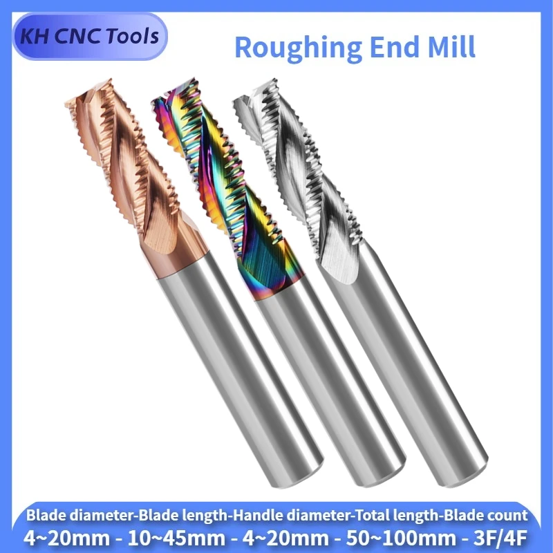 

KH CNC Roughing End Mill HRC60 3/4Flute Tungsten Steel Alloy Nano Coating Milling Cutter For CNC Machining Ripple Cutter Endmill