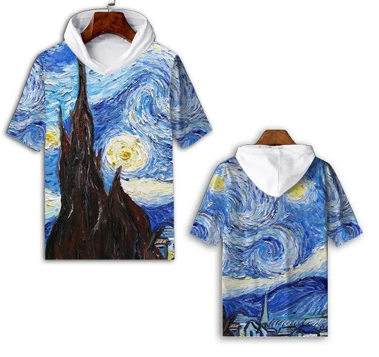 

Новая мужская футболка с принтом Van Gogh, короткий рукав, полиэстер, мультяшный рисунок, дышащая, приятная к коже.