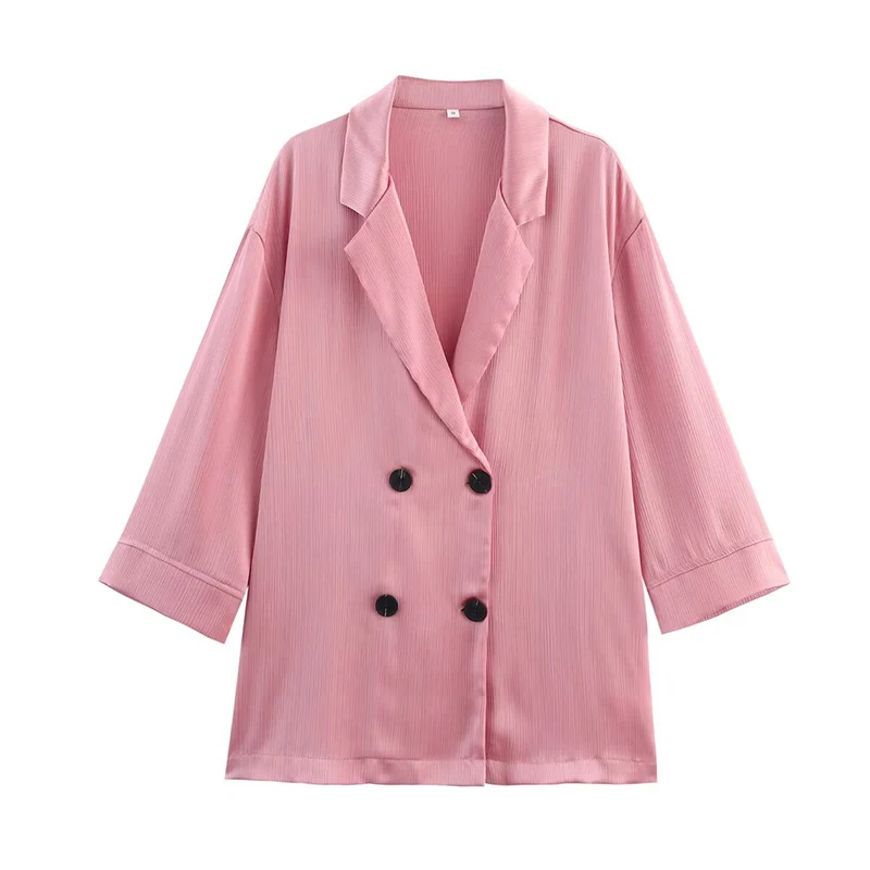 YENKYE New Women Elegant Casual Solid Double-breasted Blazer Lapel Collar Long Sleeve Autumn Loose Outerwear