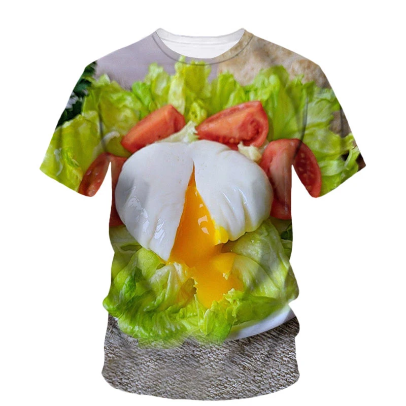 Food 3d Printed Poached Egg T-Shirt Men Funny Pattern Short Sleeve Tees Casual Sports Fitness Loose O Collar T Shirts Clothing