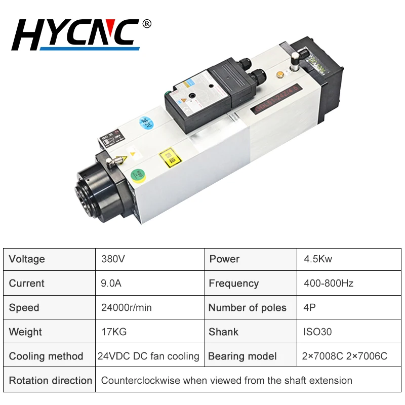 HQD ATC Spindle Motor 4.5KW ISO30 220V 380V Automatic Tool Changing Spindle Motor 800Hz 24000rpm CNC Engraving Milling Machine