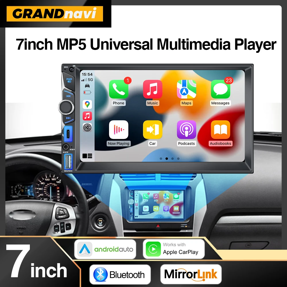 2DIN 7inch Car Multimedia MP5 Player Wired CarPlay Android Auto Mirrorlink Touch Screen AUX Bluetooth Stereo USB Fast Charging