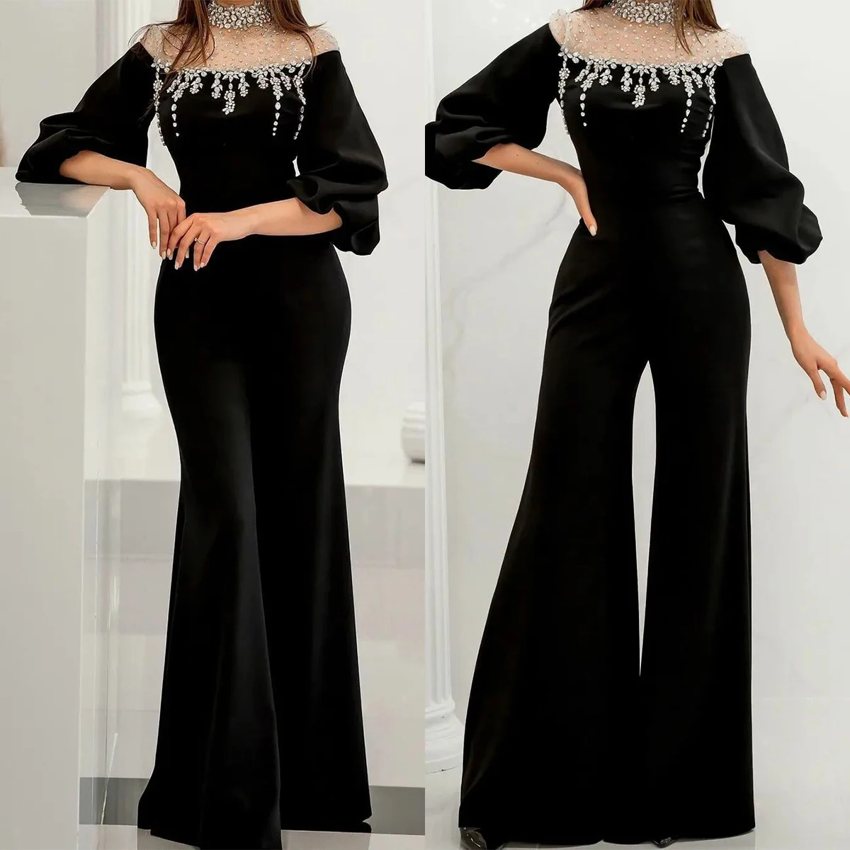 Luxury Women Pants Suits One Piece Crystal Beaded High Collar Jumpsuits Customized Special Occasion Suits Evenings Party Outfit