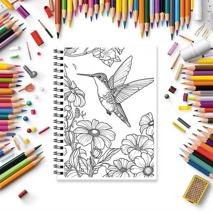 Floral Hummingbird Coloring Book - 8.3×11.2 Inches, 22 Pages. Perfect for Delicate Relaxation, Stress - Relieving