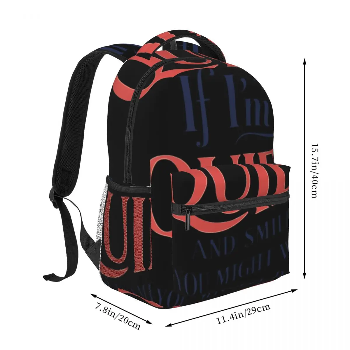 Teacher Style Work Backpack Center Quiet Smiling Quote Retro Sassy Typography Red Navy White Laptop Bookbag for School Office