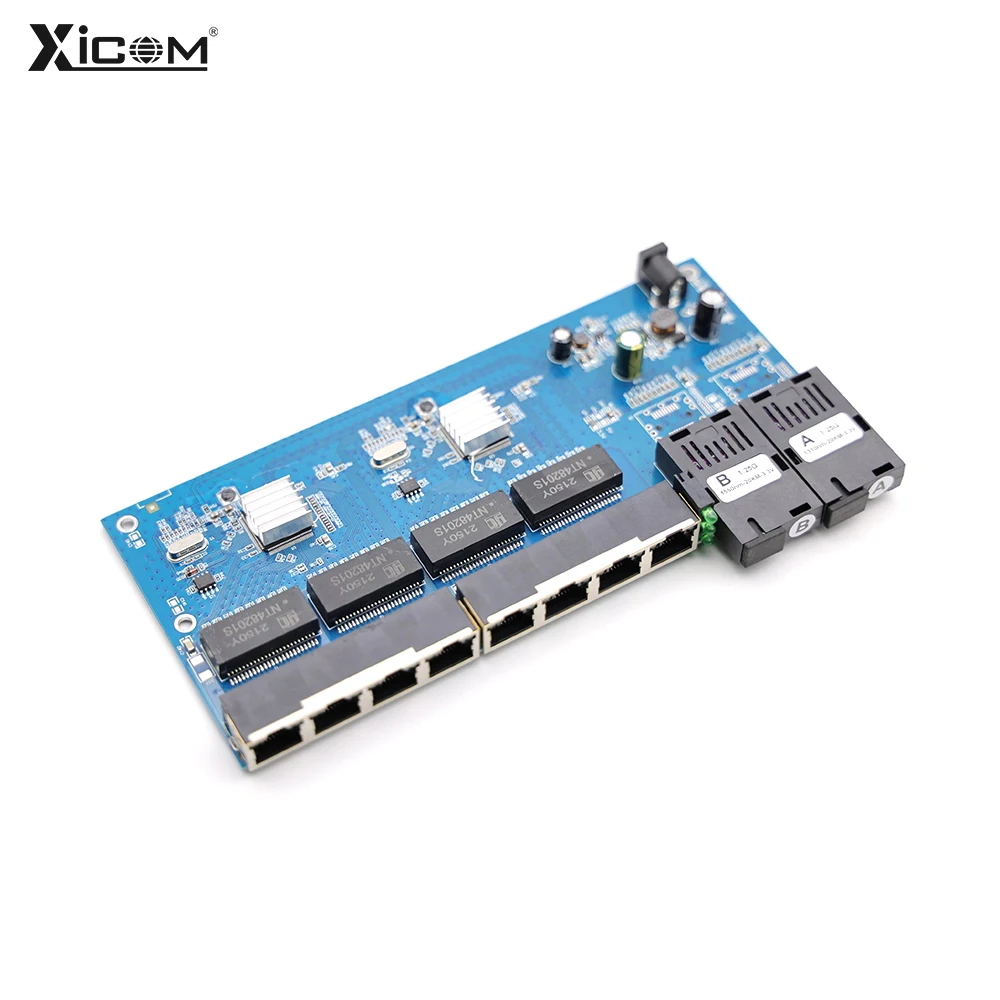 10PCS 100/1000M Reverse POE Fiber Ethernet Switch 2F8E A/B Gigabit PCBA placa metro Optic Media Converter Board Output12V