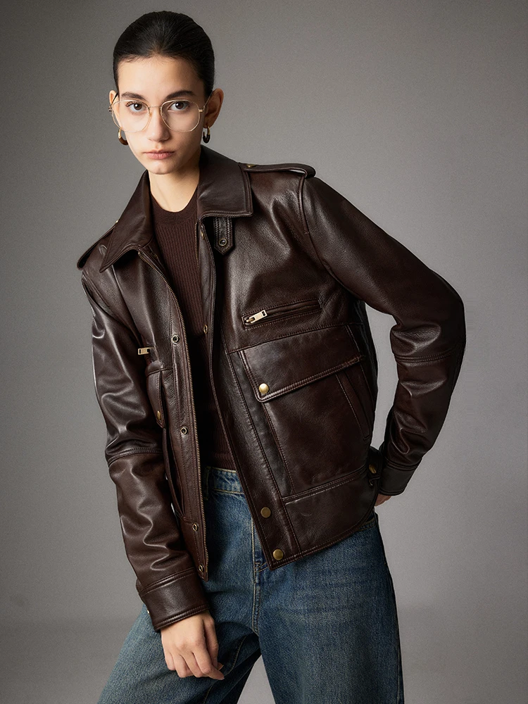 

Retro Casual Genuine Leather Motorcycle Jackets for Women Spring Autumn 2026 New High-end Simple Loose Real Sheepskin Coat