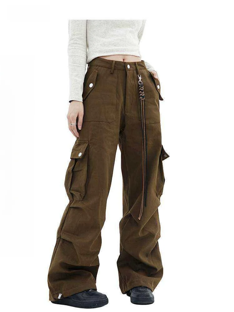 

Брюки женские прямые свободного кроя с высокой талией в американском ретро-стиле, повседневные, для работы, из хлопка, в уличном стиле