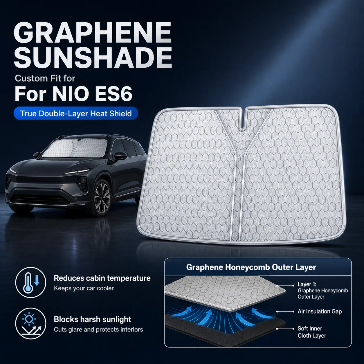 For NIO ES6 Graphene Windshield Sunshade Custom Fit Car Sunshade UV Sun Protection Car Interior Accessories