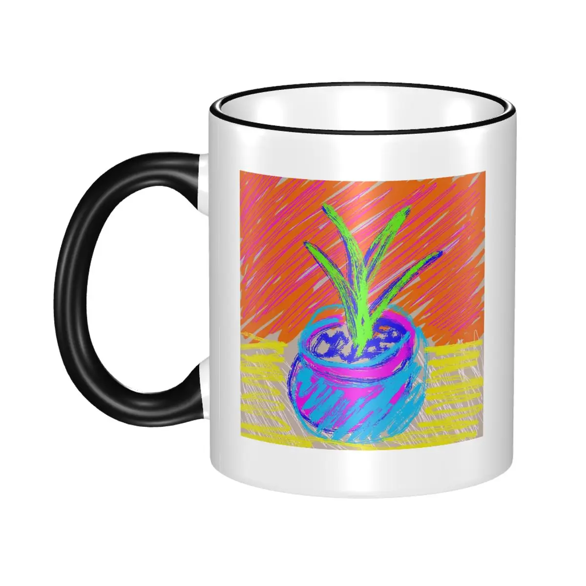 Taza con diseño de planta de Crayola, tazas de café de cerámica divertidas, tazas de té, taza de leche, regalo para mujer y hombre