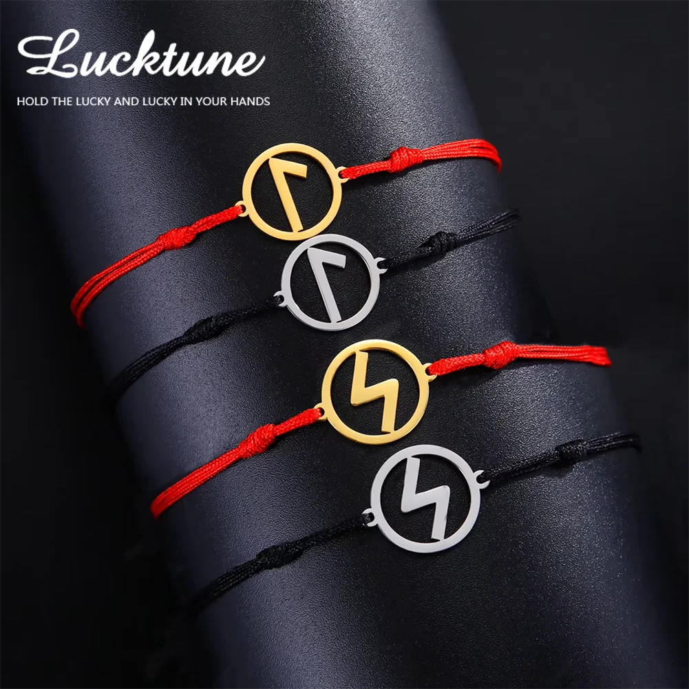 Lucktune Nordic Odin Runes Letter Bracelets Adjustable Rope Bracelet For Women Stainless Steel Futhark Germanic Cultural Jewelry