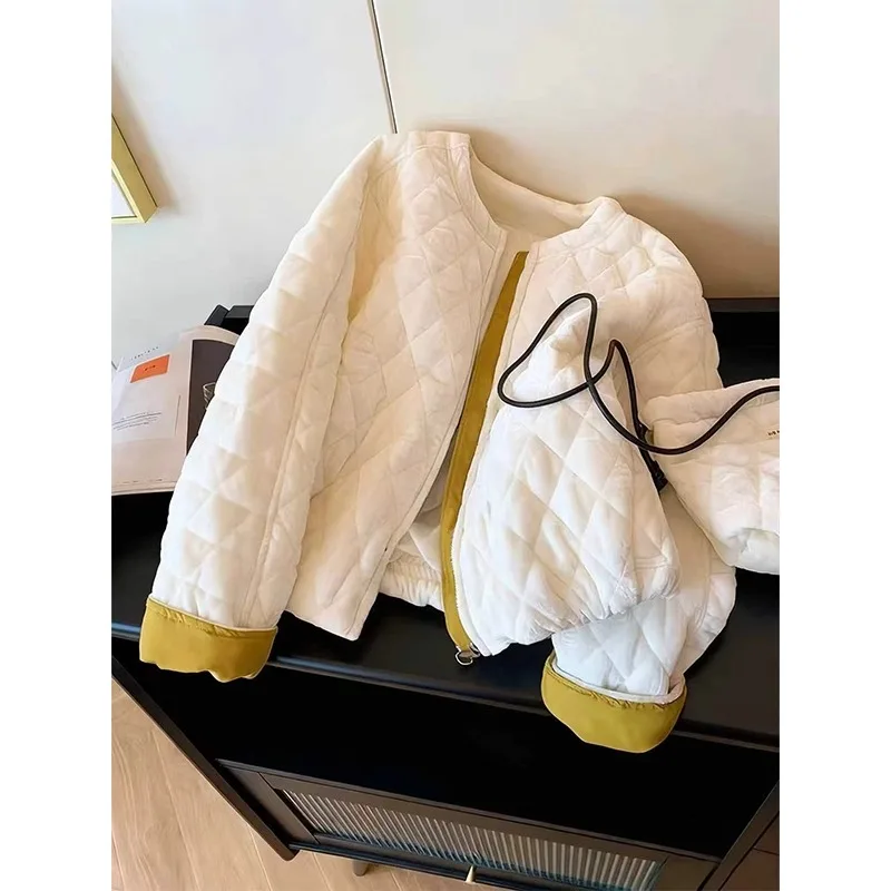 

Корейская ретро-куртка в стиле пэчворк с цветными блоками, круглым вырезом, из хлопка, женская, теплая, зимняя, новая, свободного кроя, для повседневной носки