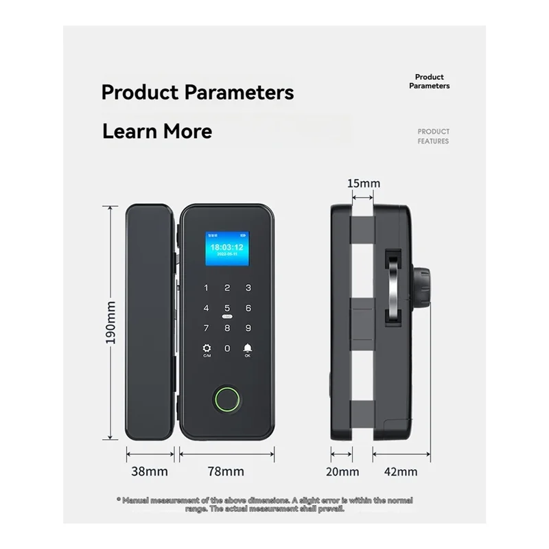 B27B Tuya Smart-Lock untuk Pintu Kaca Pintu Kayu Bluetooth Tuya Kunci Sidik Jari Biometrik Pintu Elektronik Kunci Digital