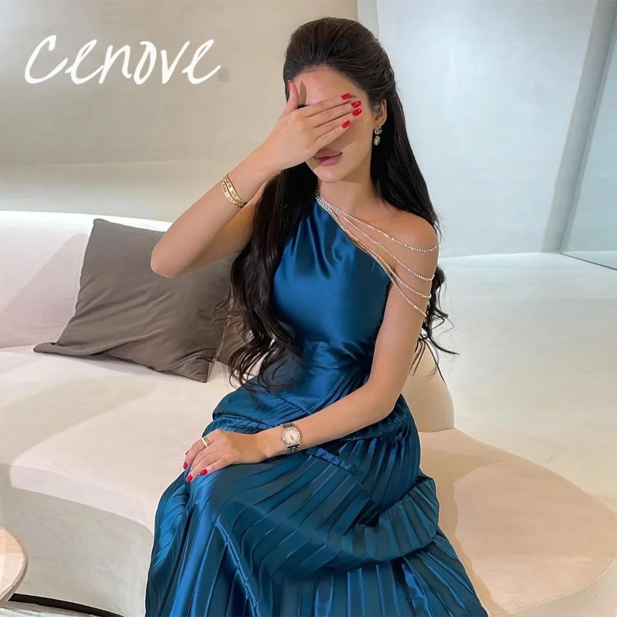 

Cenove Arab Dubai A Line Evening Dress One Shoulder With Sleeveless Beading Prom Summer Elegant Party Dress For Saudi Arabia