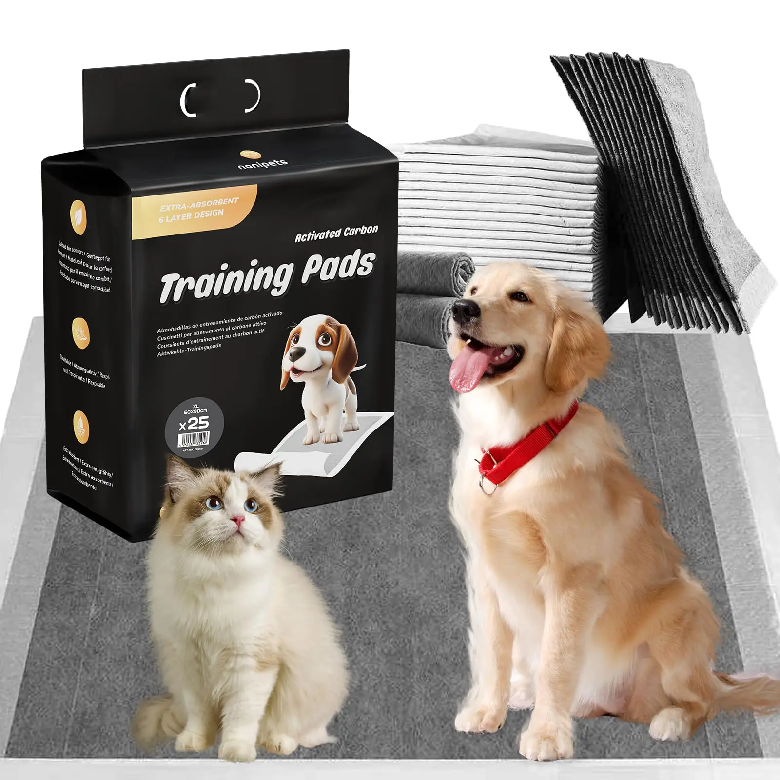 Nanipets Puppy Training Pads M/L/XL Super Absorbant Charbon Actif Exhaustif pour Chiens Pipi Pads