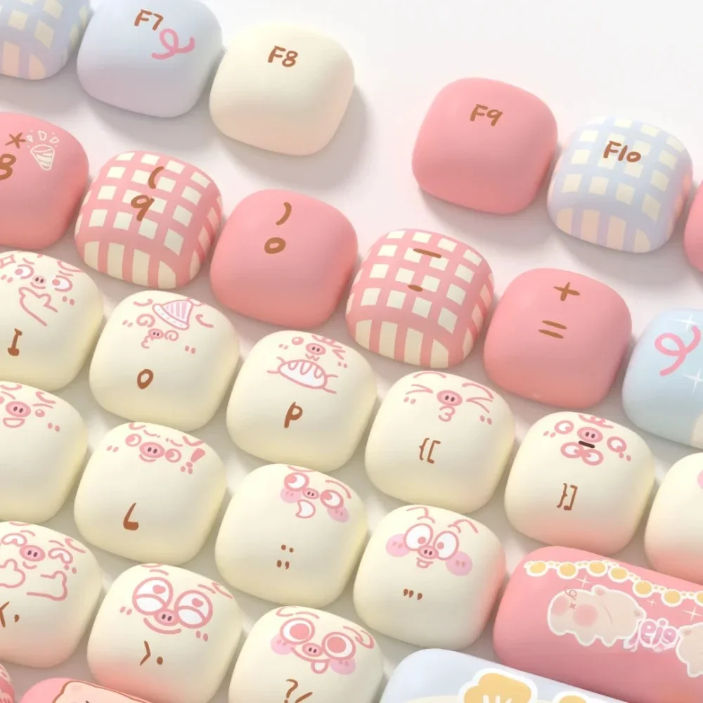 Piggy Party Theme KeyCap 139Keys PBT Custom Cute Mushroom Keyboard Cap MOG Profile Round Gaming Key Cap for Mechanical Keyboard