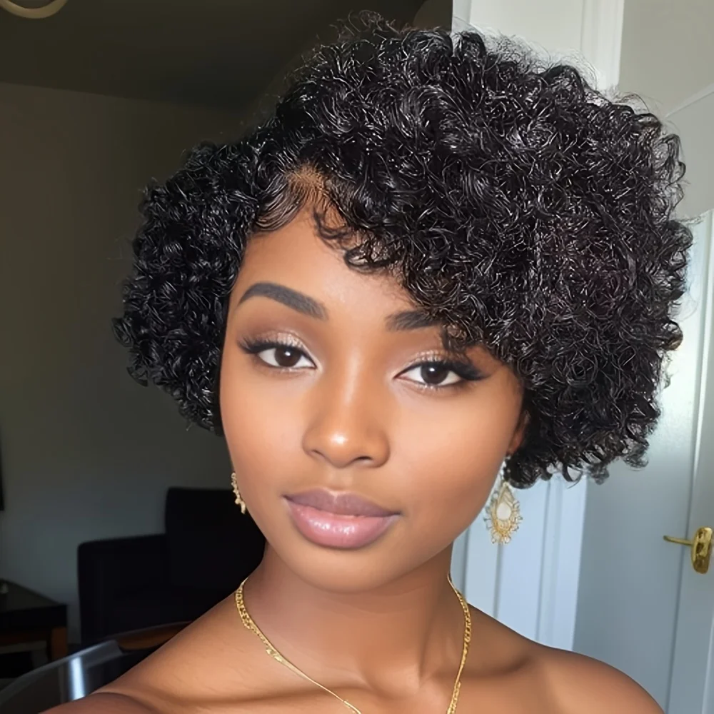 

13x4x1 6-дюймовый короткий парик из натуральных волос с стрижкой пикси, плотностью 150%, с прозрачным кружевом спереди - идеально подходит для женщин, естественный вид