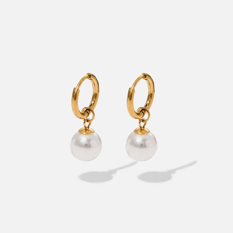 EILIECK 316L Stainless Steel Heart Pearl Rose Flowers Hoop Earrings For Women Fashion Trendy Non-fading Gold Color Ears Jewelry