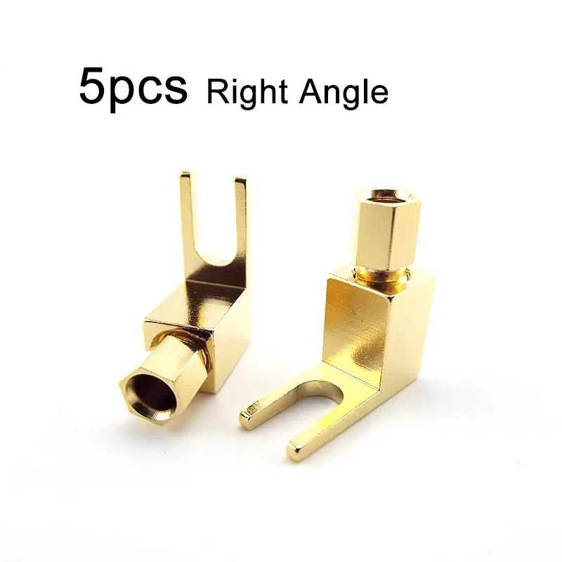 5pcs 4mm Banana Plug Gold Plated Right Angle Speaker Cable Y Spade for Audio Connector Wire Electrical Socket Plugs Adaptors C6