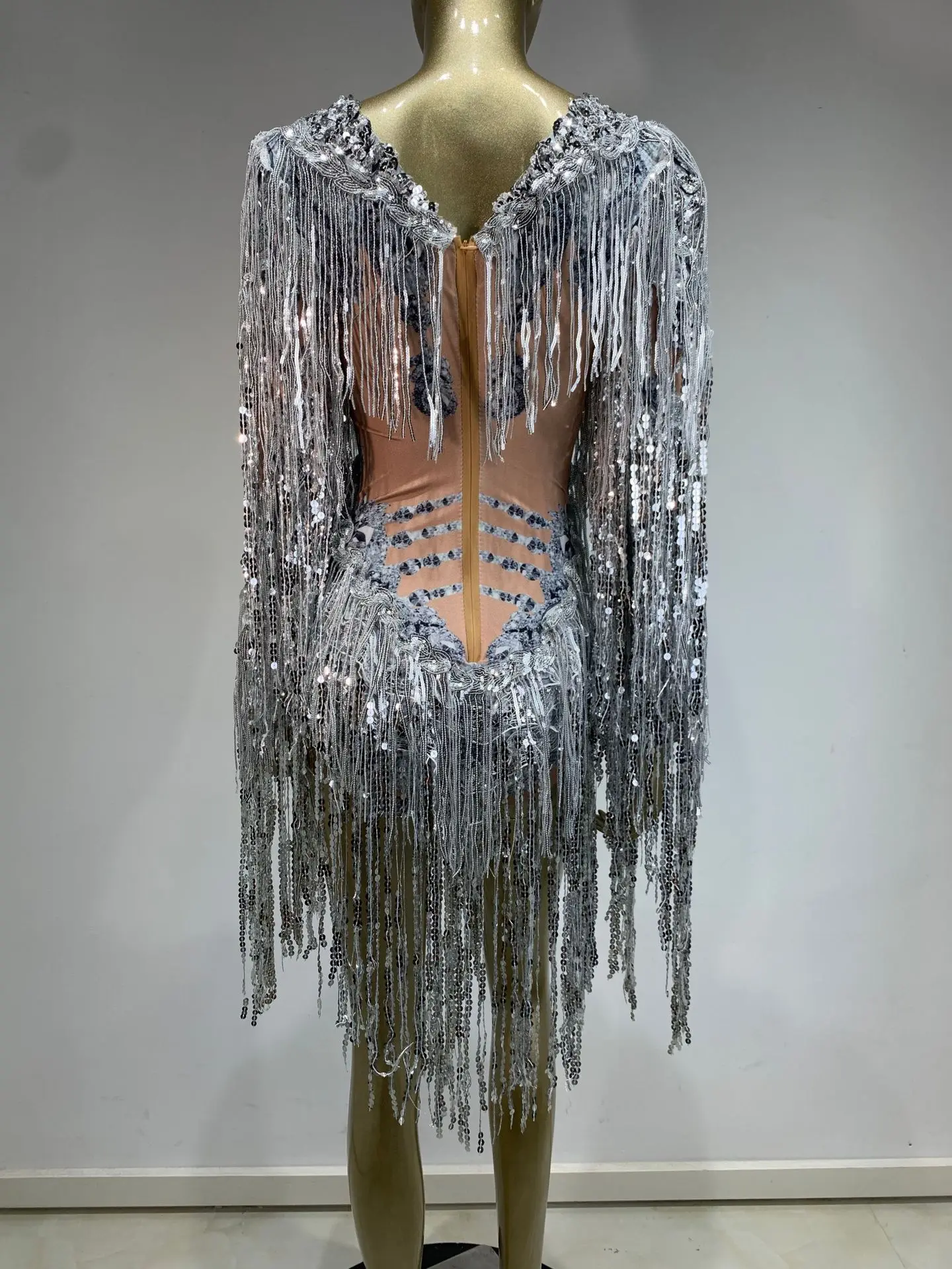 2025nova chegada lantejoulas borla sexy sheer malha bodysuit para bares e discotecasdjstage lantejoulas desempenho traje