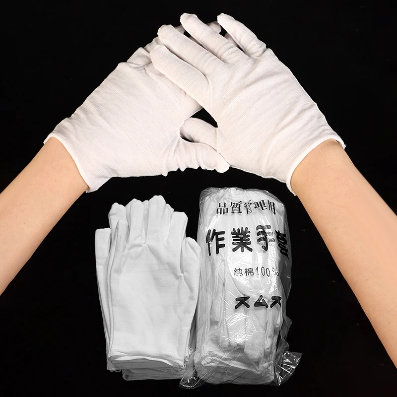 12Pairs Cotton White Gloves Disposable Driving Work Sweat-Absorbent Gloves Jewelry Inspection Gloves Household Cleaning Tools