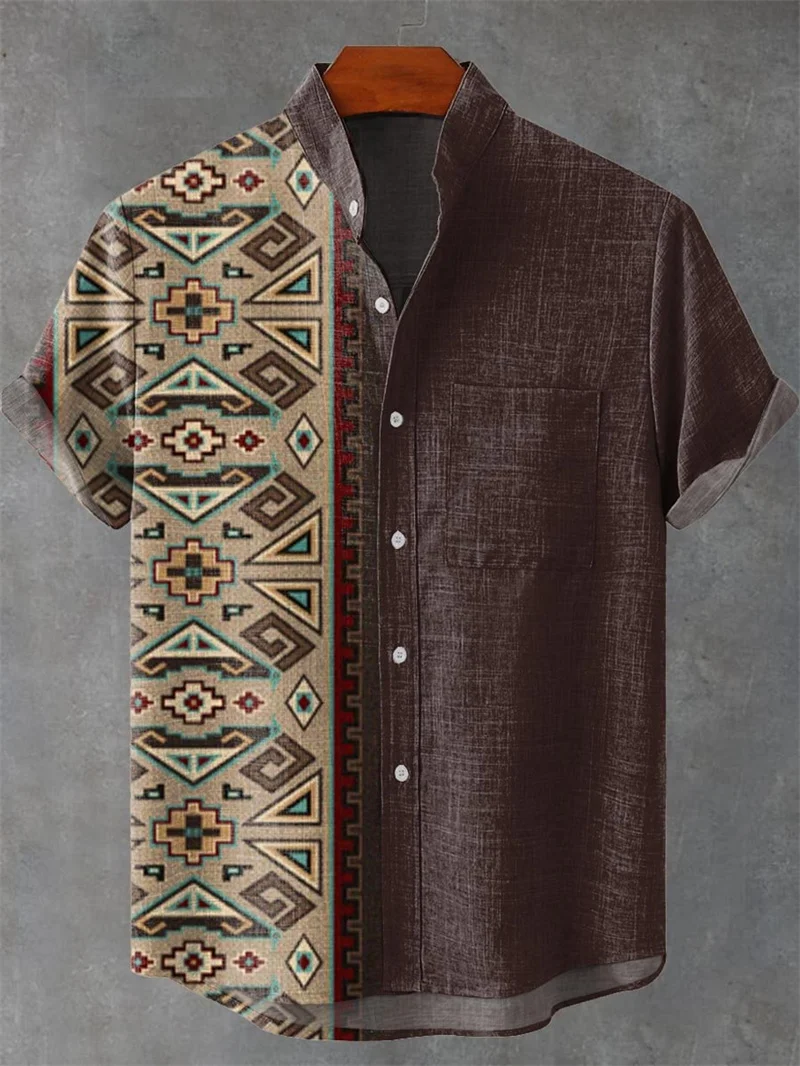 

Мужская льняная рубашка с коротким рукавом в этническом стиле с 3D принтом котенка, пианино, музыкальный узор, повседневный модный гавайский топ