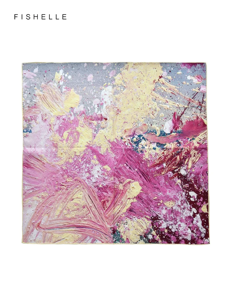 Oil painting pink small square twill pure silk scarf headscarf lady scarves foulard women hijab wrap spring autumn