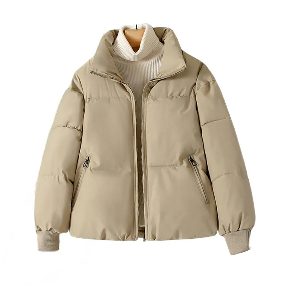 Polyester Puffer Jacket Women’s Quilted Puffer Jacket with Padded Down Insulation Baggy Zip-up Coat Thick Warm Winter