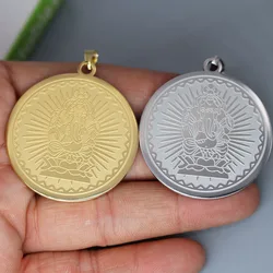 2PCS Stainless Steel Men Lord Ganesha Coin Medallion Charms Pendant DIY Punk Necklace Charm For Jewelry Making Craft Accessories