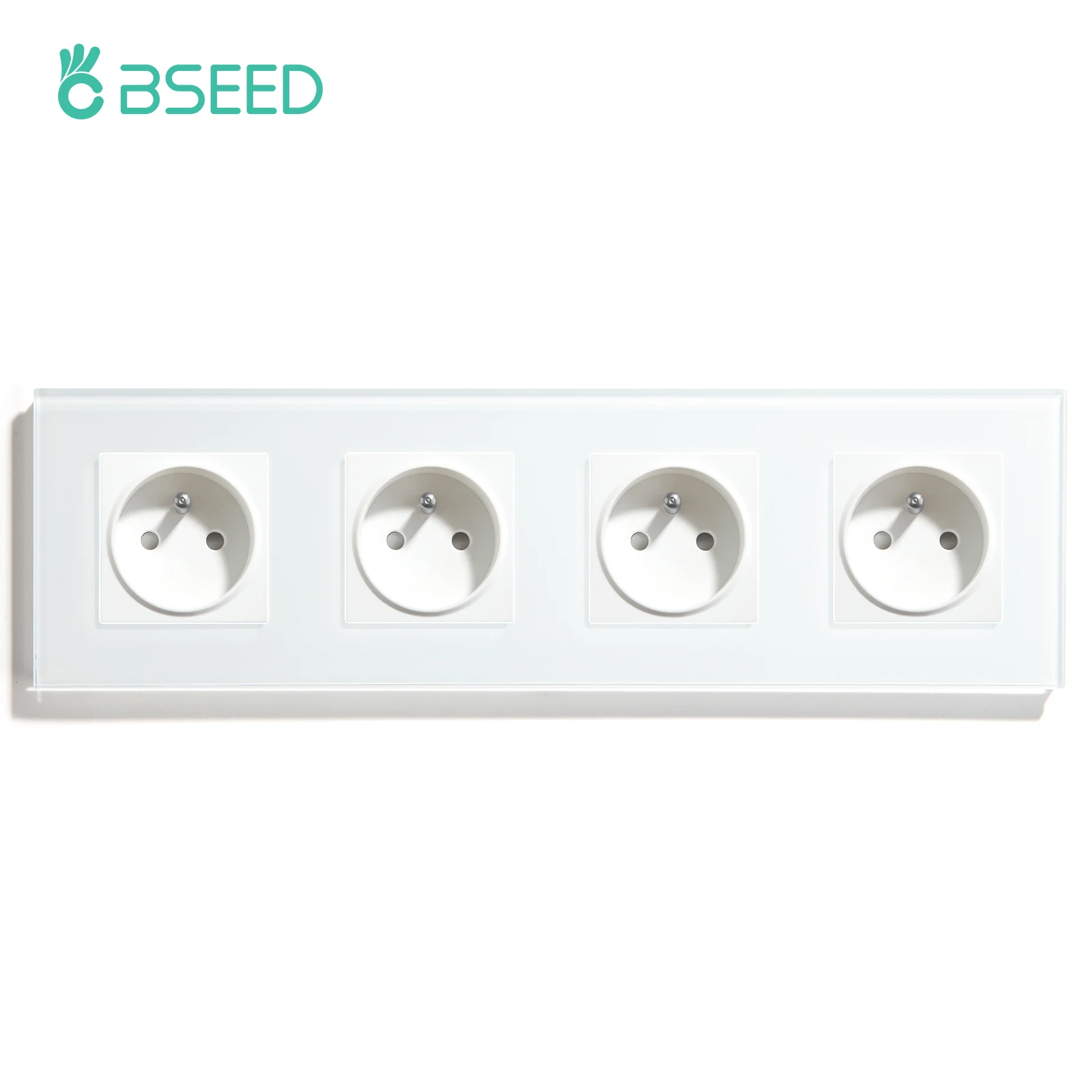 BSEED Französische Steckdosen, Steckdose, FR-Glassteckdose, 16 A, Wandsteckdose für Zuhause, Büro, Schlafzimmer, einfach stilvolle Glasscheibe, Weiß