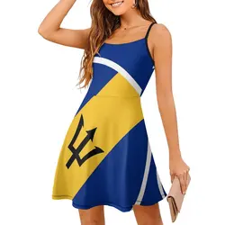 Barbados Flag Gifts S & Products (N) Premium Exotic Woman's Clothing Women's Sling Dress Funny Novelty  Vacations Suspender Dres