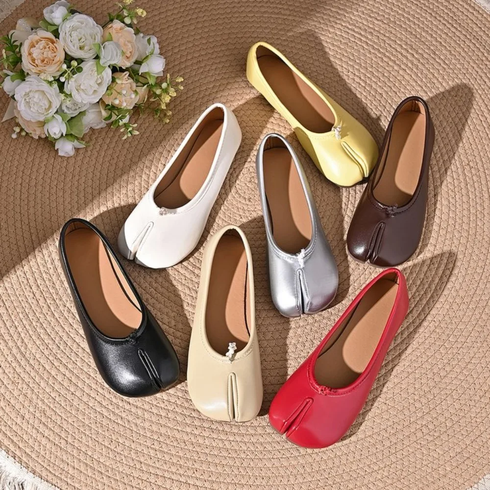 Black Flats Loafers Women Tabi Ninja Shoes Woman Leather Microfiber Comfy Split Toe Slipper Soft Bottom Moccasins Ladies zapatos