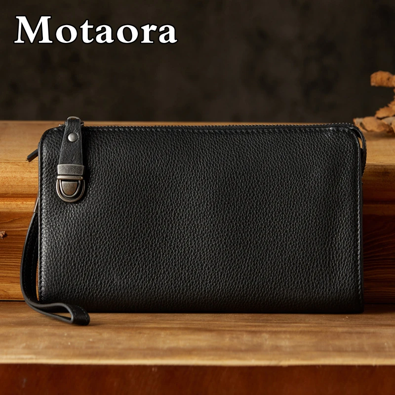 MOTAORA Men's Wallets Phone Bags For Male Business Leather Handmade Clutch Bag Casual Wallet Large Capacity Card Holders Purse