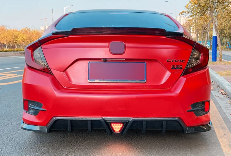 For Honda Civic 2016-2022（With Light）High Quality ABS Bright Black & ABS Carbon Bumper  Lip Rear Trunk Diffuser Spoiler