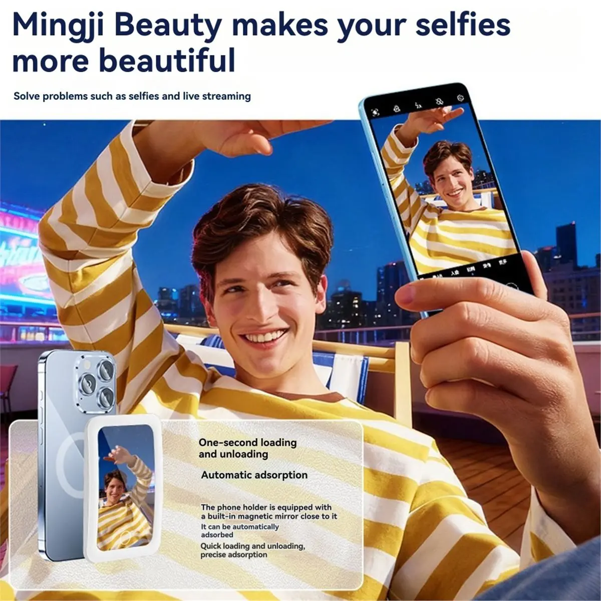 Punctual- Magnetic Mobile Phone Magnetic Photo Selfie Mirror Led Wide-Angle Mirror Live Back Suction Mirror Selfie Makeup Mirror