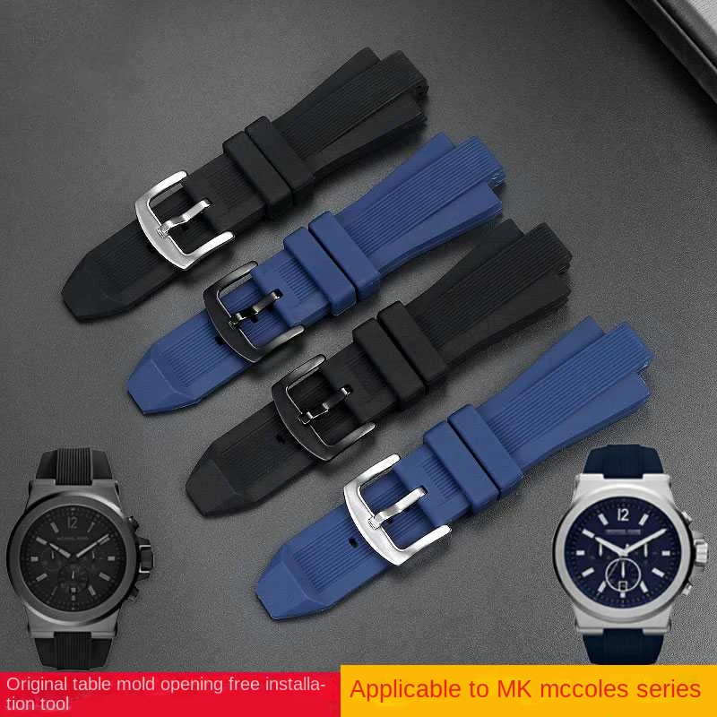 29*13mm MK Rubber Watchband For Michael Kors MK8152 MK8184 8729 9020 Series Convex Raised Silicone Sports Watch Strap Black Blue