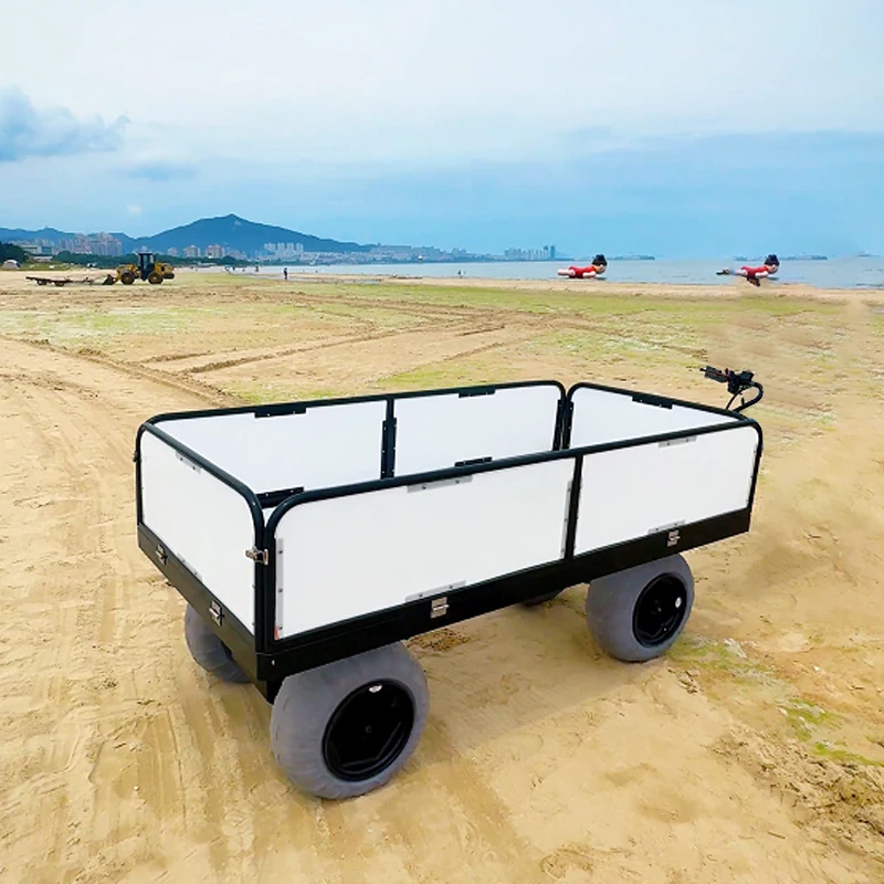 Outdoor Beach Cart Heavy Duty Household Industrial Electric Small Cart 4 Wheels Platform Cargo Load Capacity Beach Cart Trolley