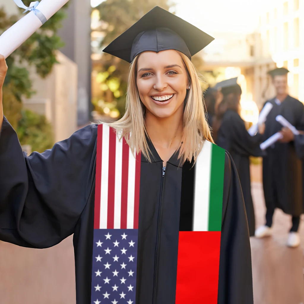 Graduation Sash United Arab Emirates & USA United States Flag Stole Shawls Graduate Wraps Scraf International Student Gifts image 3