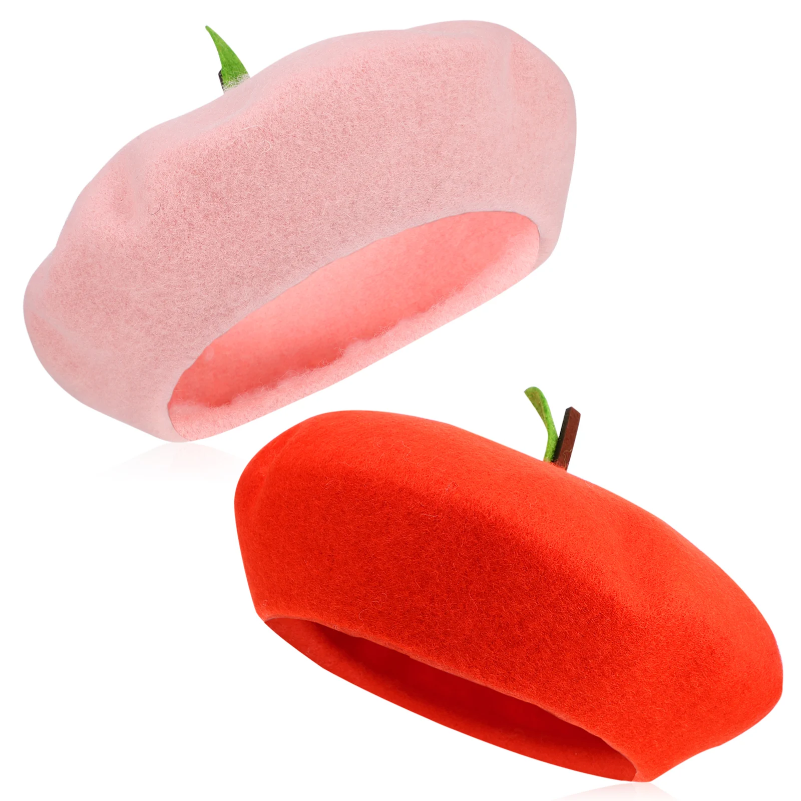 

2 Pcs for Women Pink Orange Wool Blend Thermal Leaf Ornament Beret Hats French Style Wool Beret Hat Mushroom Cap