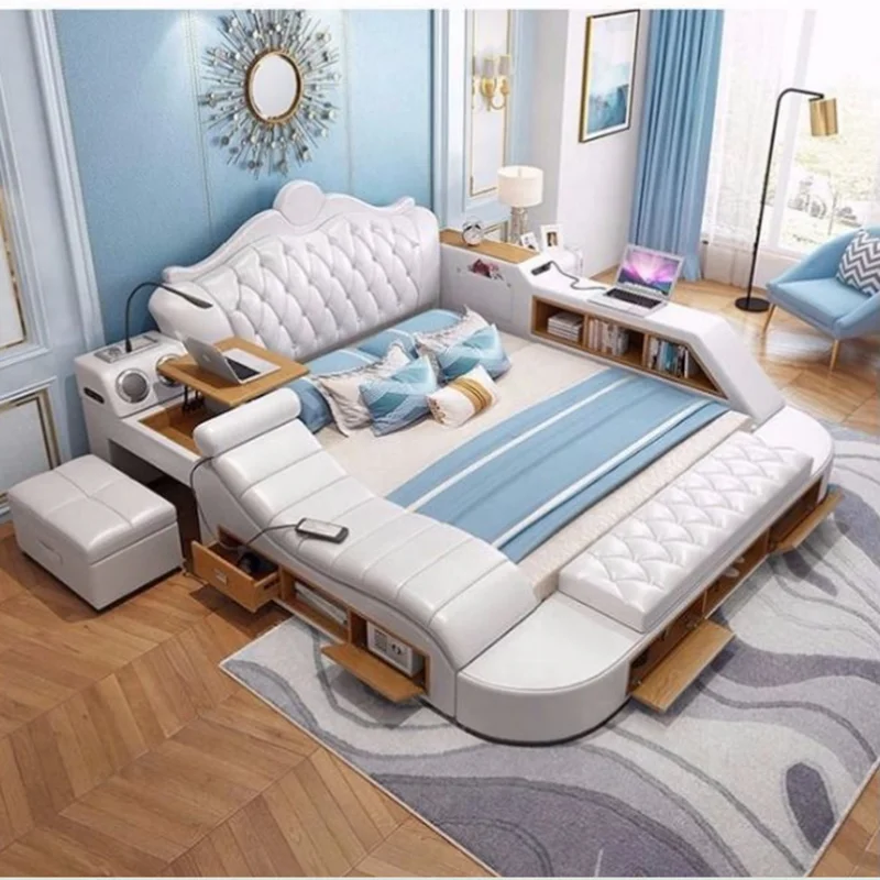 

For Modern Bedroom Storage Leather King Size Bed Multifunction Massage Tatami Bed Smart Bed With USB Charge and Speaker