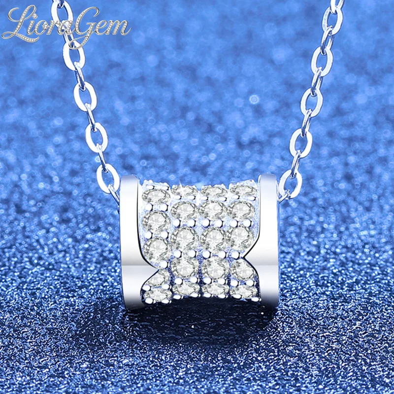 

LioraGem Platinum PT950 Shiny Moissanite Necklace for Women, Eye-Catching Slim Waist Fully Diamond Pendant Collarbone Chain
