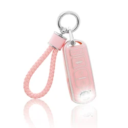 for Mazda Key Fob Cover with Keychain, Pink Soft TPU Key Case Protection Shell Fit for Mazda 3 6 8 Miata MX-5 CX-3 CX-5 CX-7 CX-