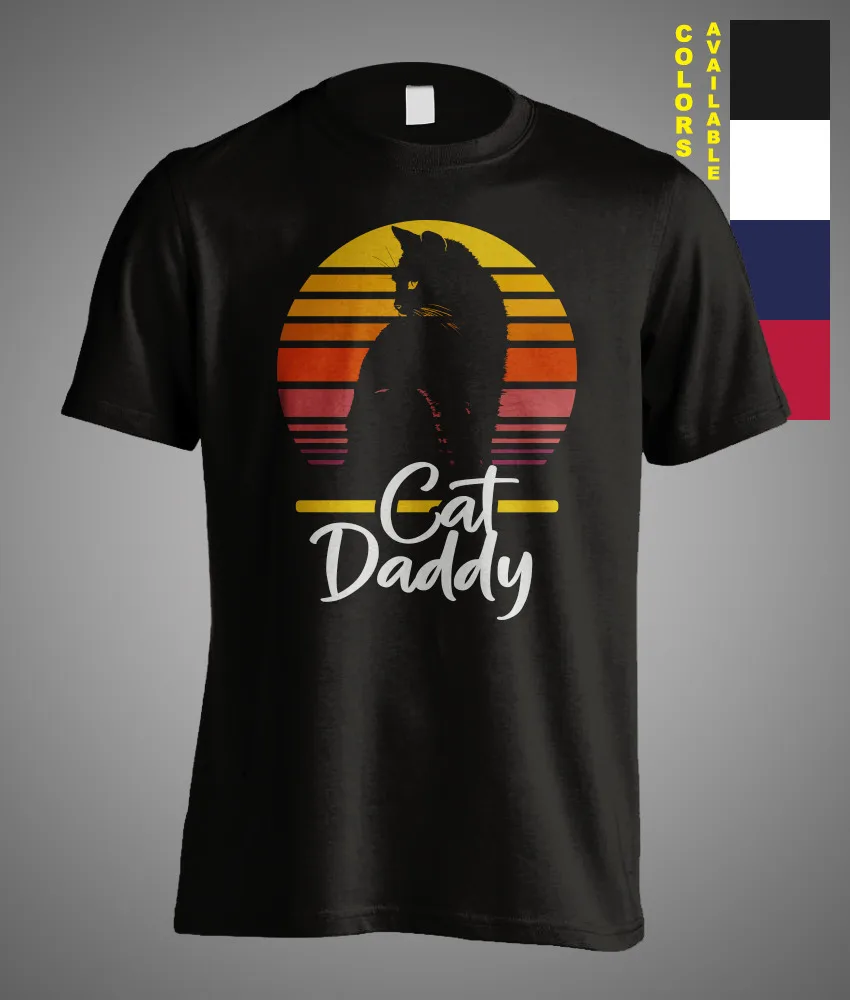 

Cat Daddy Fathers Day Vintage Retro Papa Uncle Cat Lover Funny Gift T-Shirt