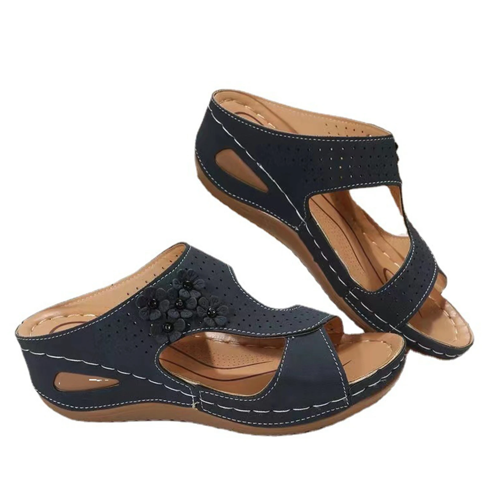 에스닉 스타일 여성용 샌들, 부드럽고 통기성 플랫 워킹 슬리퍼, 생일 발렌타인 데이 선물