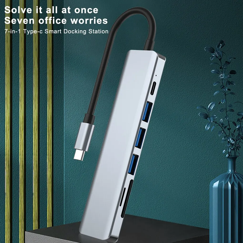 7 in 1 타입 C USB 허브, 7 in 1 타입 C, 4k, 30hz, USB 분배기, 모든 타입 C 채널 컴퓨터 지원, HDMI 호환 가능