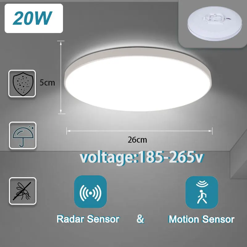 LED Radar Sensor Ceiling Lamp 110V 220V Smart Ceiling Light for Room Hallways Induction Garage Lighting LED Motion Sensor Lights